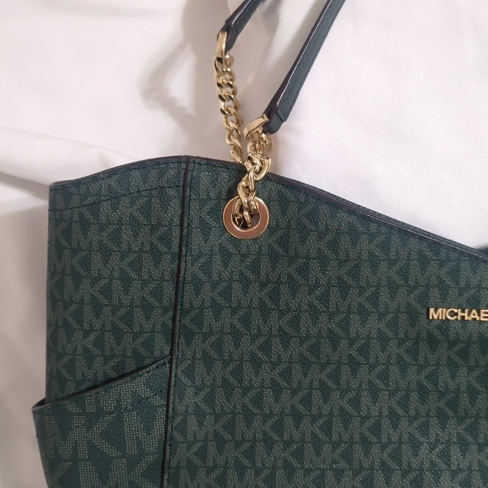 Michael Kors Women's Jet Set Large Signature Logo Shoulder Bag, Color Moss - Picture 7 of 16